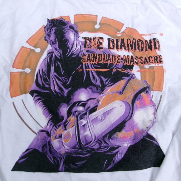 Smart Blanks Diamond Sawblade Blade Warehouse Massacre L/S White Mens XL T-Shirt - Picture 1 of 15